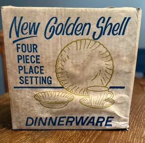 Juego de vajilla vintage Anchor Hocking nueva concha dorada de 3 piezas nuevo en caja - Imagen 1 de 12