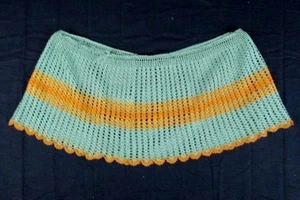 Vintage Hand-Crocheted Lampshade Cover Green Gold Scalloped Drawstring 22" - Picture 1 of 3