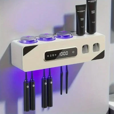 Держатель для зубной щетки с умной сушкой и чисткой, 3 чашки 6 слотов для зубной щетки - Изображение 1 из 4