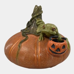 Ephraim Faience Hand Made Pottery Ceramic Hoppy Hallows Frog Halloween Pumpkin - Picture 1 of 6