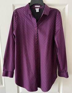CHICO'S Purple Black Stripe No-Iron Stretch Button Down Shirt Sz 1.5 (US10) EUC - Picture 1 of 8
