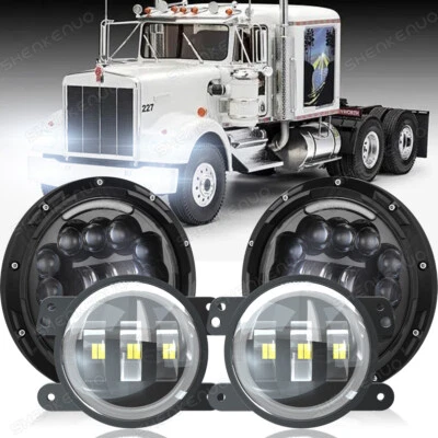 Faros LED redondos de 7 pulgadas para Kenworth T2000 Halo + Combo de luces antiniebla LED de 4 pulgadas Foto 1 de 4