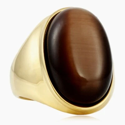 Anillo de boda retro de piedra de ópalo marrón de acero inoxidable para hombres y mujeres joyas talla 7-13 Foto 1 de 2