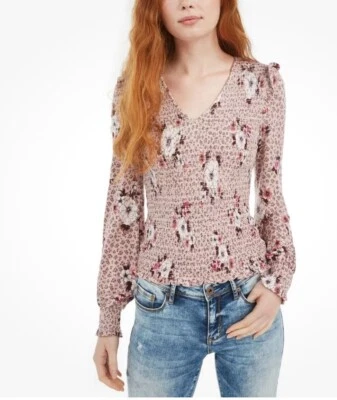 American Rag Juniors' Printed Smocked Top Pink XXL - Image 1 of 4