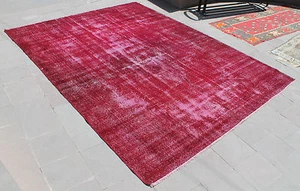 Turkish Rug 60"x117" Hand Woven Wool Overdyed Fuschia Carpet 230x300cm - Picture 1 of 8