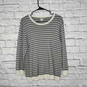 J Crew Adult Sweater XL White Gray Cotton 3/4 Sleeve Dot Dash Pullover Women's - Picture 1 of 6