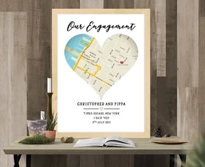 Personalised Location Map Print. Wedding Anniversary Engagement Valentine love - Picture 1 of 8