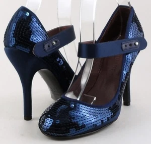 $350 JILL STUART SASHA Navy Blue Satin Sequence Designer Fashion EVENING Pumps 6 - Picture 1 of 4