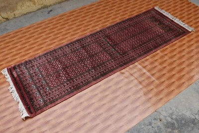 Pink Color Oriental Carpet Geometric Wool 2.5x8 Hallway Runner Turkish Rugs - Image 1 of 4
