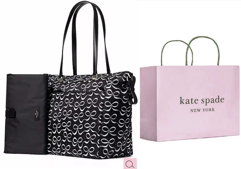 Kate Spade Jae Elegant Bow Diaper Bag Baby Black Nylon Tote WKR00115