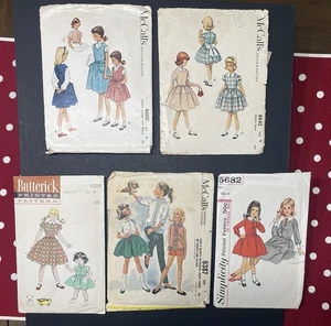 Lot Of 5 Vintage Girls Sewing Patterns 1950s-60s Dresses + Sizes 4 To 8 - Picture 1 of 13