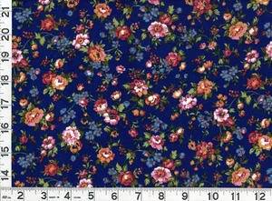 Tan White Roses Orange Flowers on Dk Blue Quilting & Sewing Fabric by Yard  #484 - Picture 1 of 1