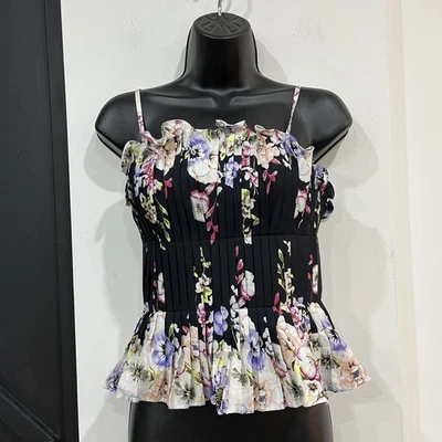 White House Black Market Floral Ruffle Bustier Top Size 00 Fairy Whimsy - Image 1 of 4