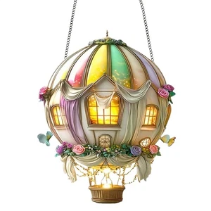 Acrylic Hot Air Balloon Solar Lantern With Flickering Flame Hanging Solar Patio - Picture 1 of 12