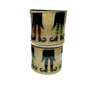 Celebrate It Witches Legs Glitter Halloween Wired Ribbon Lot 2 Spools 24 Ft - Picture 1 of 6