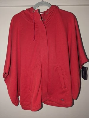 Poncho com capuz feminino Tommy Hilfiger vermelho com laterais de pressão. Tamanho XL. Novo com etiquetas - Imagem 1 de 4