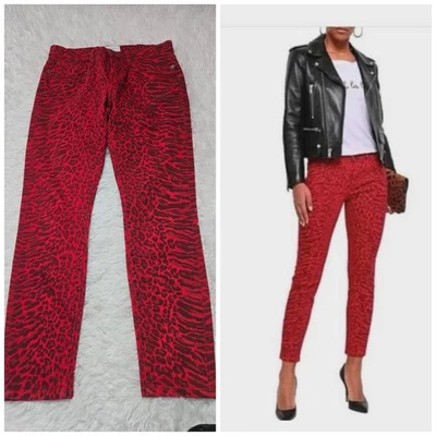 Current Elliott The Stiletto Blood Red Leopard Print Skinny Ank Jeans Size 26x27 - Image 1 of 4