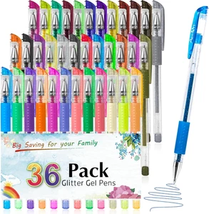 Glitter Gel Pens for Adult Coloring Books, 36 Colors Gel Marker Set Colored Pen - Picture 1 of 11