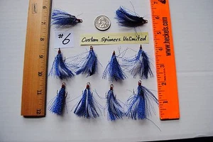 10 Tied Bucktail Dressed Treble Hooks Size 6 BLUE TINSEL FLASH / WHITE FEATHER - Picture 1 of 5