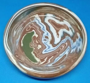 Desert Sands Pottery 6” Trinket Bowl Swirl Handmade Blue Brown Green White Vtg. - Picture 1 of 3