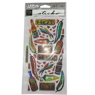 NEW Sticko Stickers HOT Sauce Chili Peppers Spicy Tabasco Shimmery Glitter Spice - Image 1 of 3