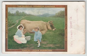 Cartolina Sharples Separator Company con ragazza e mamma e mucca West Chester, PA. - Foto 1 di 2