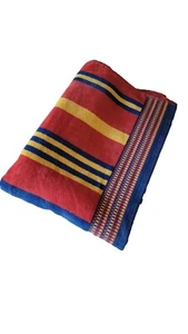 VTG Terri-Tori Brazil Red Blue Cotton Striped Beach Bath Towel 61"x31" New - Picture 1 of 9