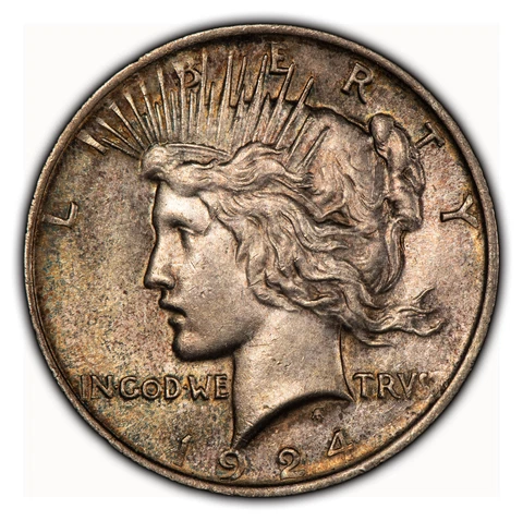 1924 $1 Silver Peace Dollar - Speckled Rainbow Toning - SKU-D4369 Cover
