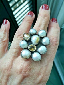 Ring Vintage Anello Hand Made Perle Degradè Topazio giallo Naturale Argento 925 - Foto 1 di 11