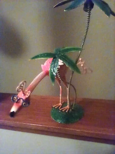 Metal Flamingo with palm tree bobblehead 12 1/2" tall - Picture 1 of 6