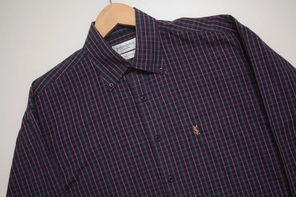 Camisa Yves Saint Laurent Vintage Púrpura Cuadros M Para Hombre Foto 1 de 4