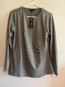 DG2 Diane Gilman Gray Long Sleeve Pleated Detail Size Medium NWT - Picture 1 of 7