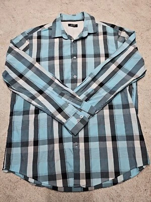 Alfani Men's Blue Plaid Long Sleeve Dress Shirt Size M - Image 1 of 4