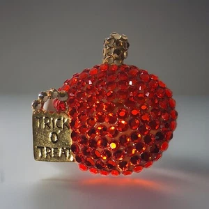 Spilla da bavero spilla cristallo strass taglio pavè arancione zucca gioielli borsa trattamento - Foto 1 di 4