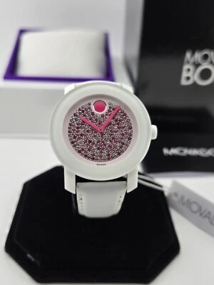 Movado Women's Bold Pink Crystal Dial White Leather Watch - 3600262 ($550 MSRP) - Image 1 of 4