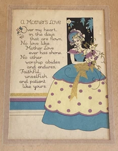 Antique Vintage Framed Print A Mother's Love Poem Motto Leaf Embossed Frame - Picture 1 of 7