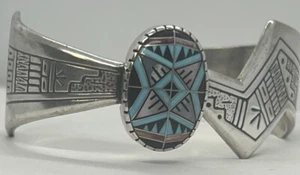 RMT Roderick Tenorio Heavy Sterling Silver Morning Star Inlay Cuff Bracelet .925 - Picture 1 of 5