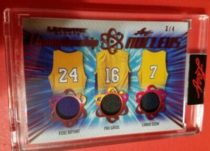 KOBE BRYANT PAU GASOL LAMAR ODOM GAME USED JERSEY CARD #d3/4 2021 LEAF ULTIMATE - Picture 1 of 2