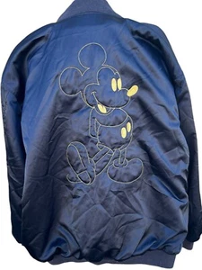 Vintage RARE Walt Disney Mickey Blue Satin Bomber Embroidered Jacket Size XL - Picture 1 of 8
