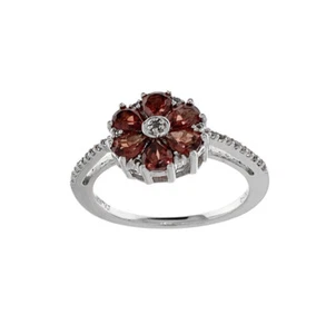 Anillo de compromiso granate con racimo de flores de topacio blanco plata esterlina talla 7 - Imagen 1 de 6