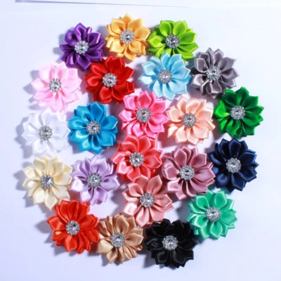 30PCS 4CM Multilayer Mini Satin Silk Ribbon Flower With Acrylic Button - Image 1 of 4