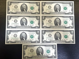 Lot Of 7 Crisp $2 Two Dollar 2009 Uncirculated Sequential/Consecutive Serial #s - Picture 1 of 5