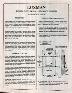 Luxman Installation Guide Model S-503 for Speaker System, original - Bild 1 von 1