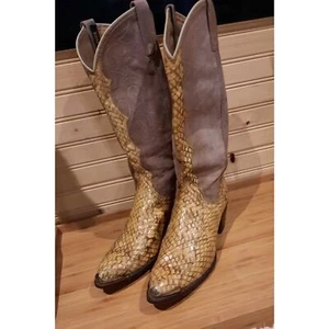Rare Vintage Dan Post Womens Western Python Snakeskin Boots Sz 7.5M - Picture 1 of 15