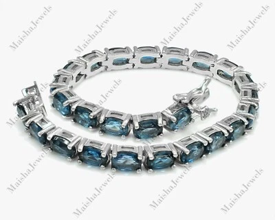 Pulsera de topacio azul Londres natural plata esterlina 925 joyería nupcial tenis  Foto 1 de 4