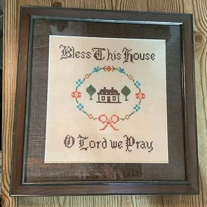 Matted and Framed Bless This House O Lord We Pray Cross Stitch 15x15 Home - Picture 1 of 6
