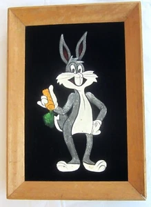 Pintura de terciopelo negro Bugs Bunny enmarcada 11 x 16 pulgadas personaje de animación - Imagen 1 de 5