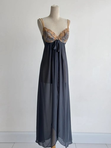 UNDERCOVER Vintage Victoria’s Secret Regal blu lusso pizzo chiffon abito slip lingerie XL