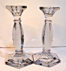 Vintage HEISEY?  Crystal Candlesticks Pair 7.5" Taper Candle Holders 1.5lb each - Picture 1 of 8