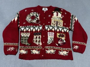 Suéter de Navidad Internacional Tiara Vintage Suéter de Navidad Feo Talla L Tejido - Imagen 1 de 9